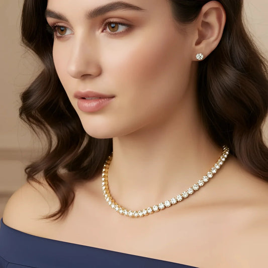 Gold Tennis Necklace and Earrings Set