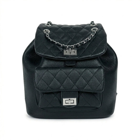 Sac à dos matelassé en simili cuir noir