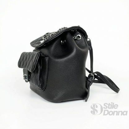 Schwarzer gesteppter Rucksack aus Kunstleder