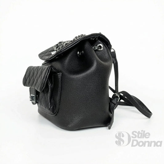 Sac à dos matelassé en simili cuir noir