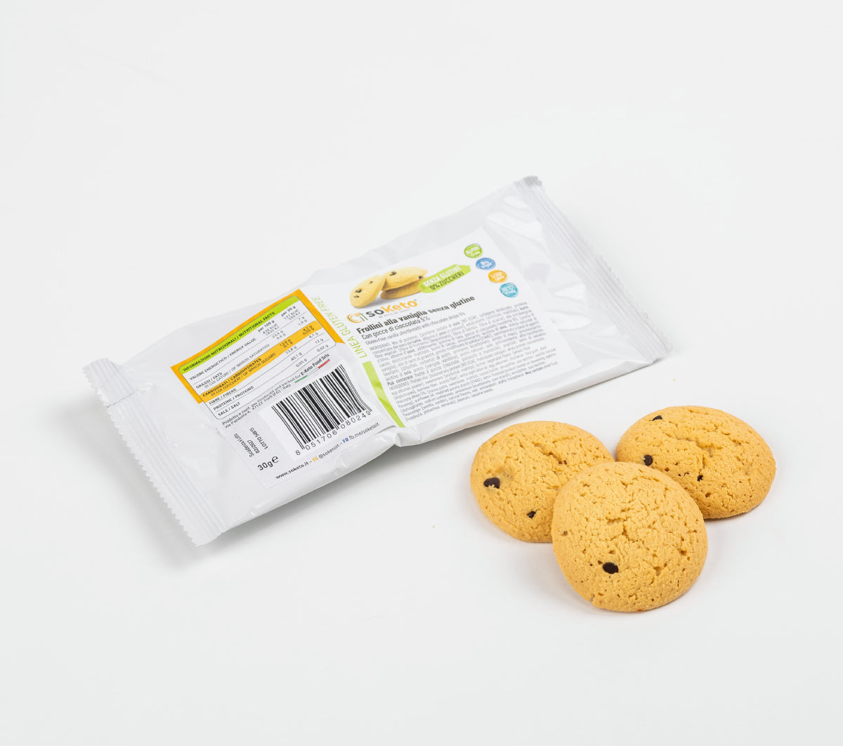 Galletas Frollini KETO SIN GLUTEN con gotas de chocolate 0% azúcares