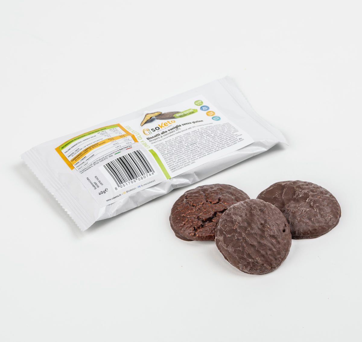 Galletas KETO SIN GLUTEN VAINILLA cubiertas de chocolate 0% azúcares