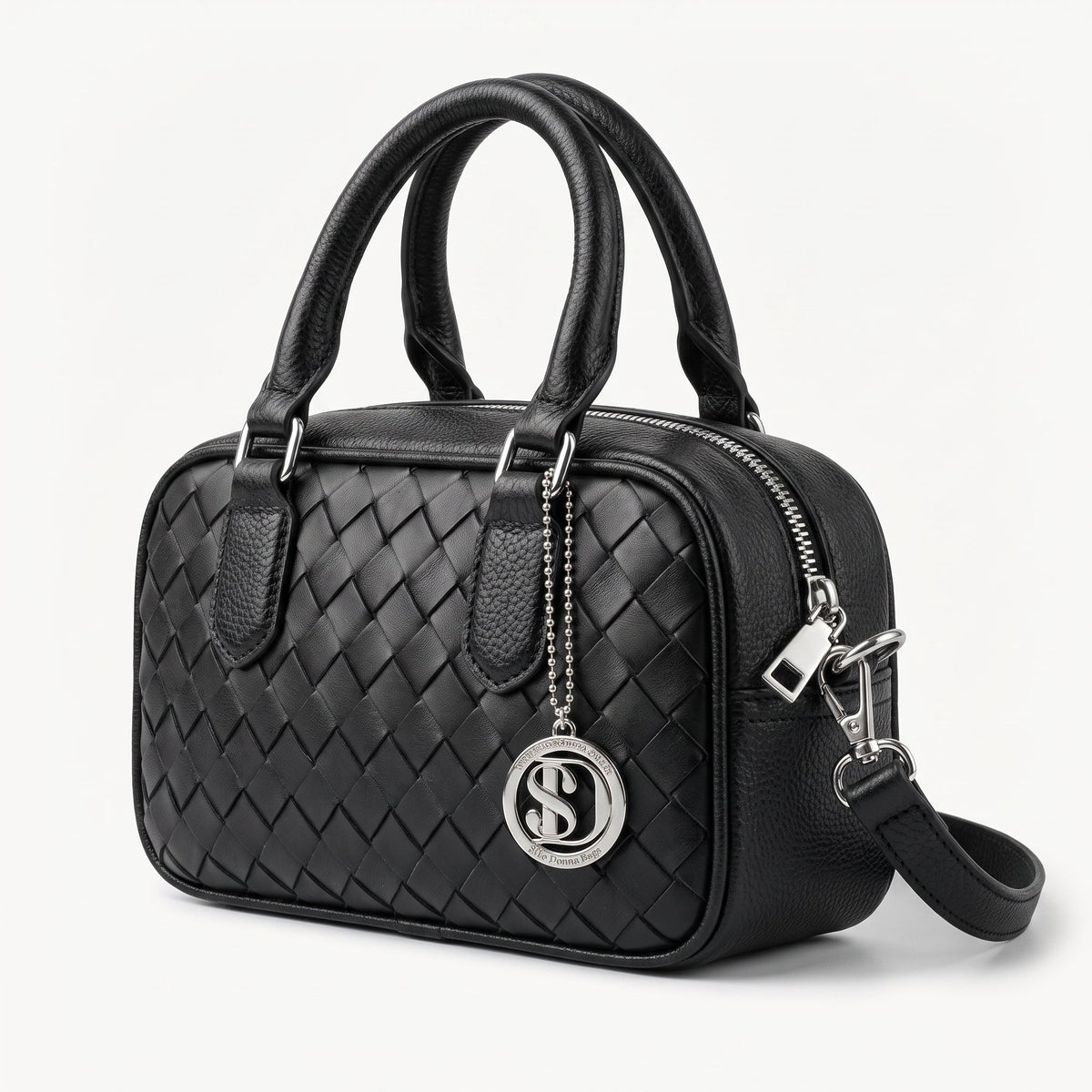 Borsa a Cilindro Intrecciata Nera