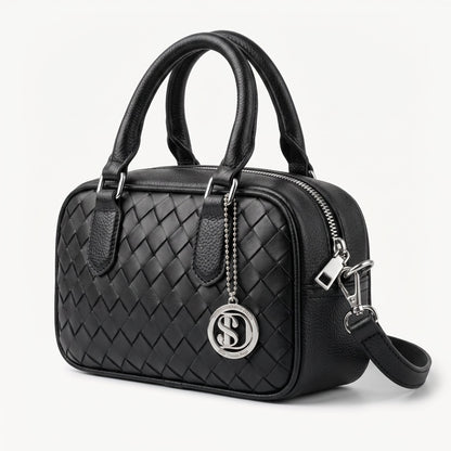 Borsa a Cilindro Intrecciata Nera