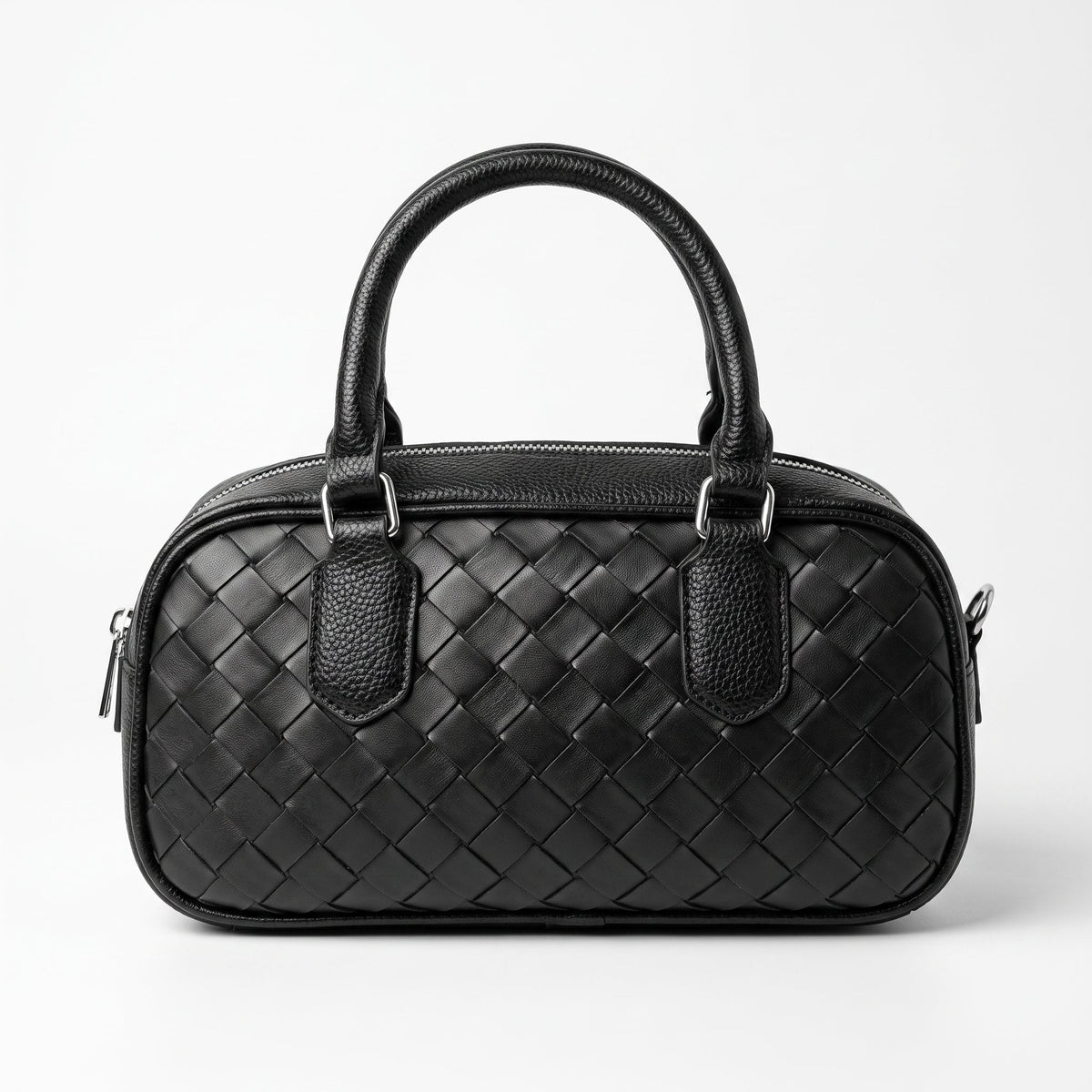 Borsa a Cilindro Intrecciata Nera