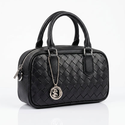 Borsa a Cilindro Intrecciata Nera