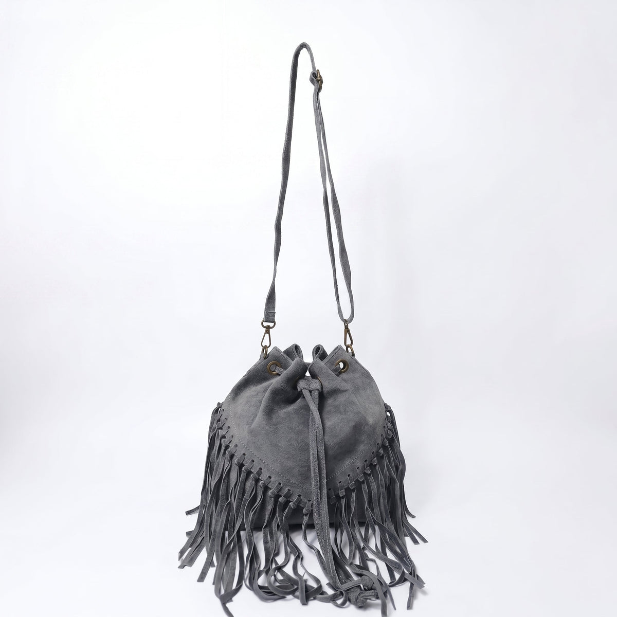 Borsa a Secchiello Scamosciata con Frange
