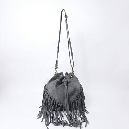 Borsa a Secchiello Scamosciata con Frange
