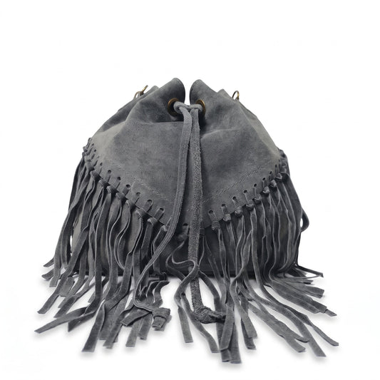 Sac seau en daim à franges