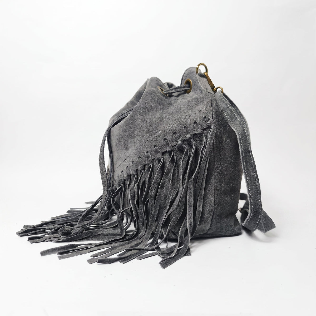Borsa a Secchiello Scamosciata con Frange