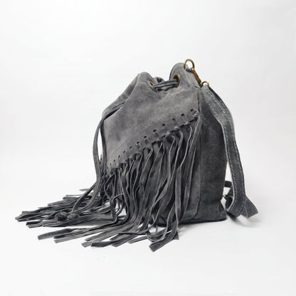 Borsa a Secchiello Scamosciata con Frange