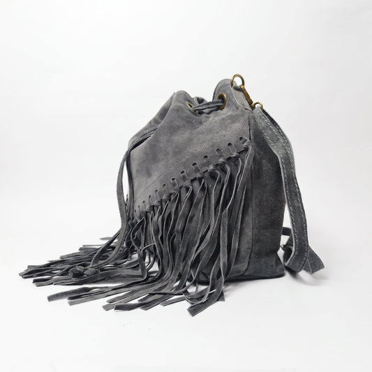 Sac seau en daim à franges