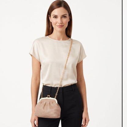 Borsa da Sera in Mesh di Strass Argento