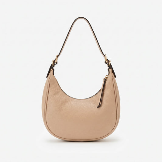 Beige Faux Leather Hobo Bag