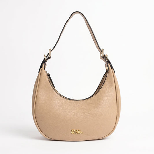Beige Faux Leather Hobo Bag