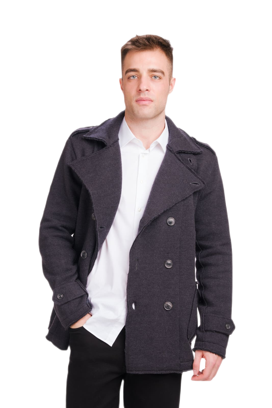 Gianni: casaco masculino de lã merino virgem pura com abotoamento duplo