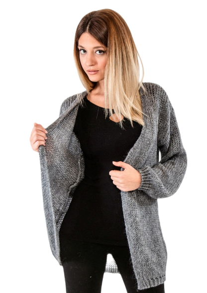 Marie Lou: cárdigan de mujer en mohair con hilos de lúrex plateado