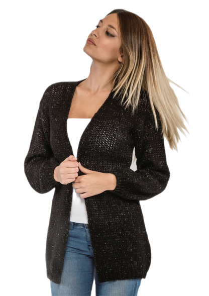 Marie Lou: cárdigan de mujer en mohair con hilos de lúrex plateado