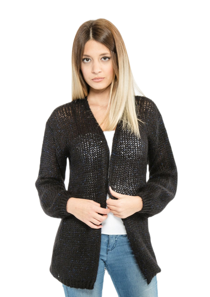 Marie Lou: cárdigan de mujer en mohair con hilos de lúrex plateado