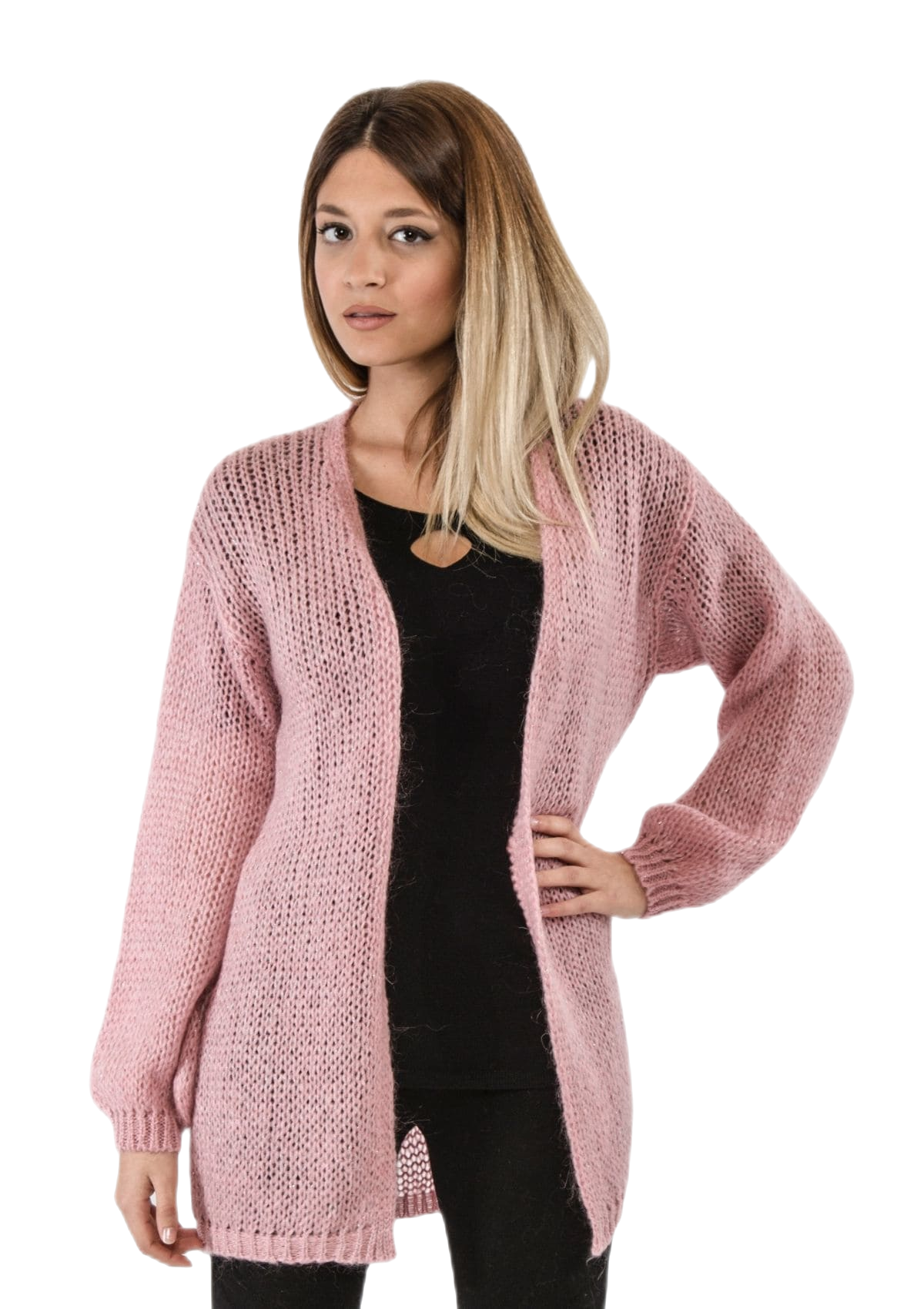 Marie Lou: cárdigan de mujer en mohair con hilos de lúrex plateado