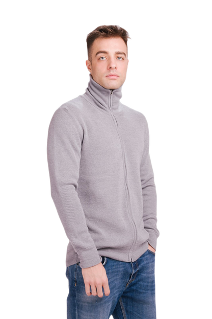 Alexander: cardigã masculino gola alta em lã merino