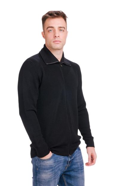 Alexander: cardigã masculino gola alta em lã merino