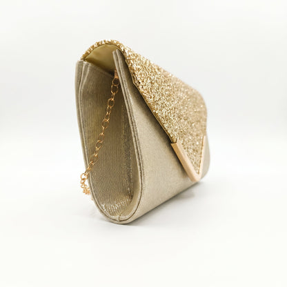 Clutch Busta con Patta Glitter Oro