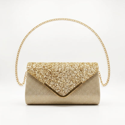 Clutch Busta con Patta Glitter Oro