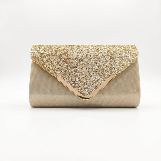 Gold Glitter Flap Envelope Clutch