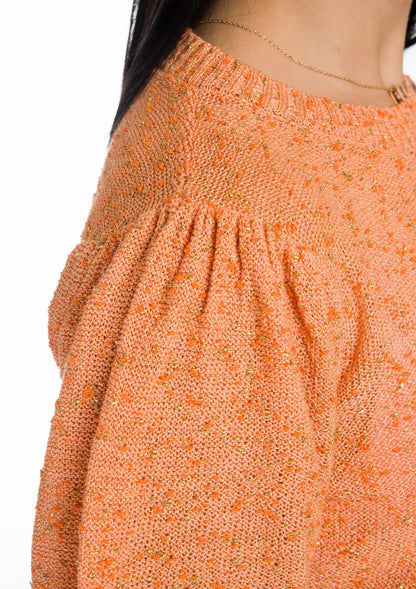 Jessica: camiseta de mujer de cuello redondo con mangas abullonadas e inserciones de encaje