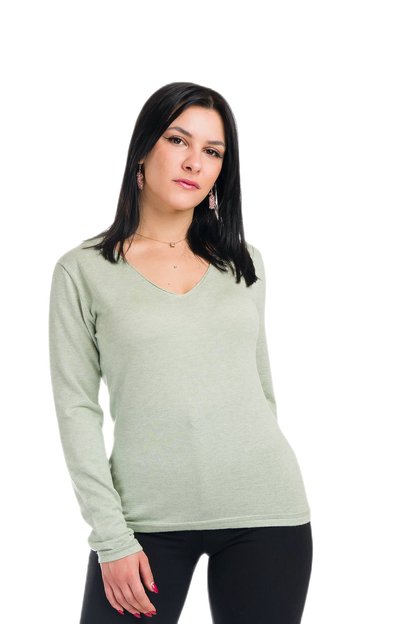 Elodì: camiseta de mujer con escote en V en algodón makò y cachemira
