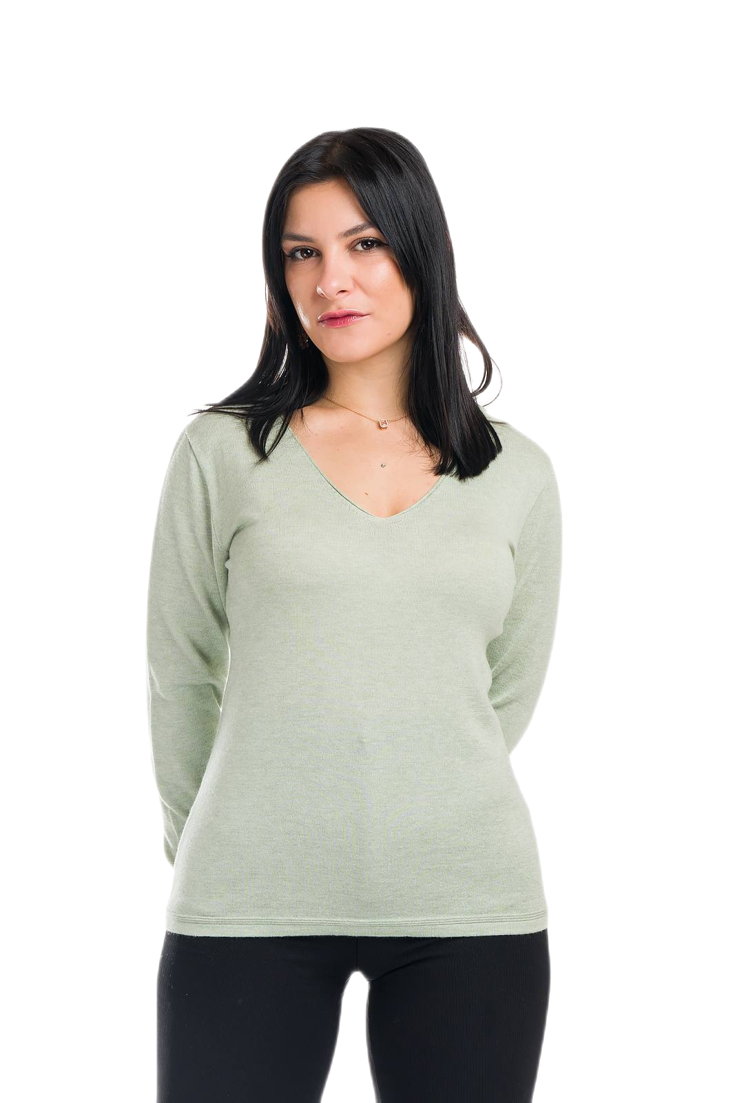 Elodì: camiseta de mujer con escote en V en algodón makò y cachemira