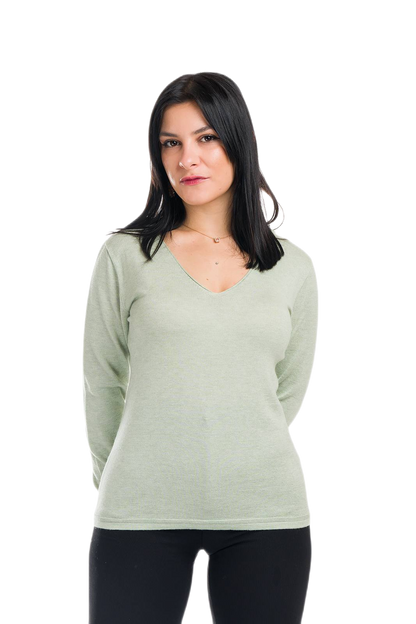 Elodì: camiseta de mujer con escote en V en algodón makò y cachemira