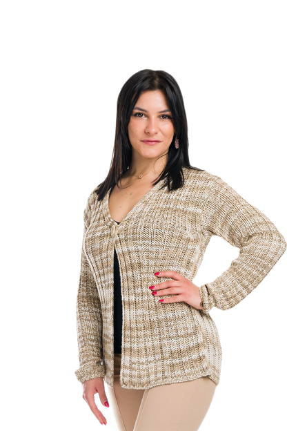 Erica: cárdigan de mujer en viscosa a canalé 2x2 con colores estampados