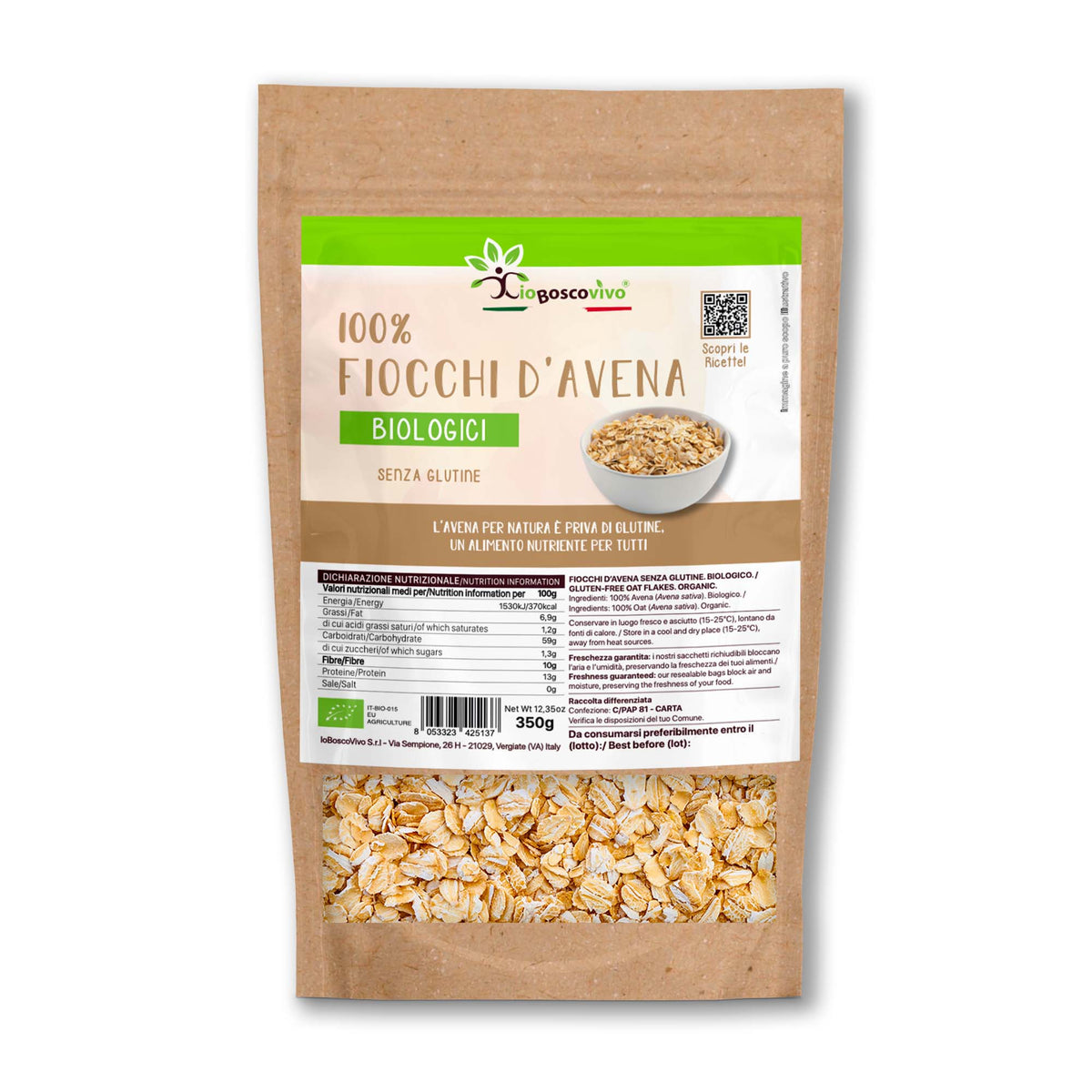 100% Flocons d'Avoine complets petits sans gluten BIO - 350g