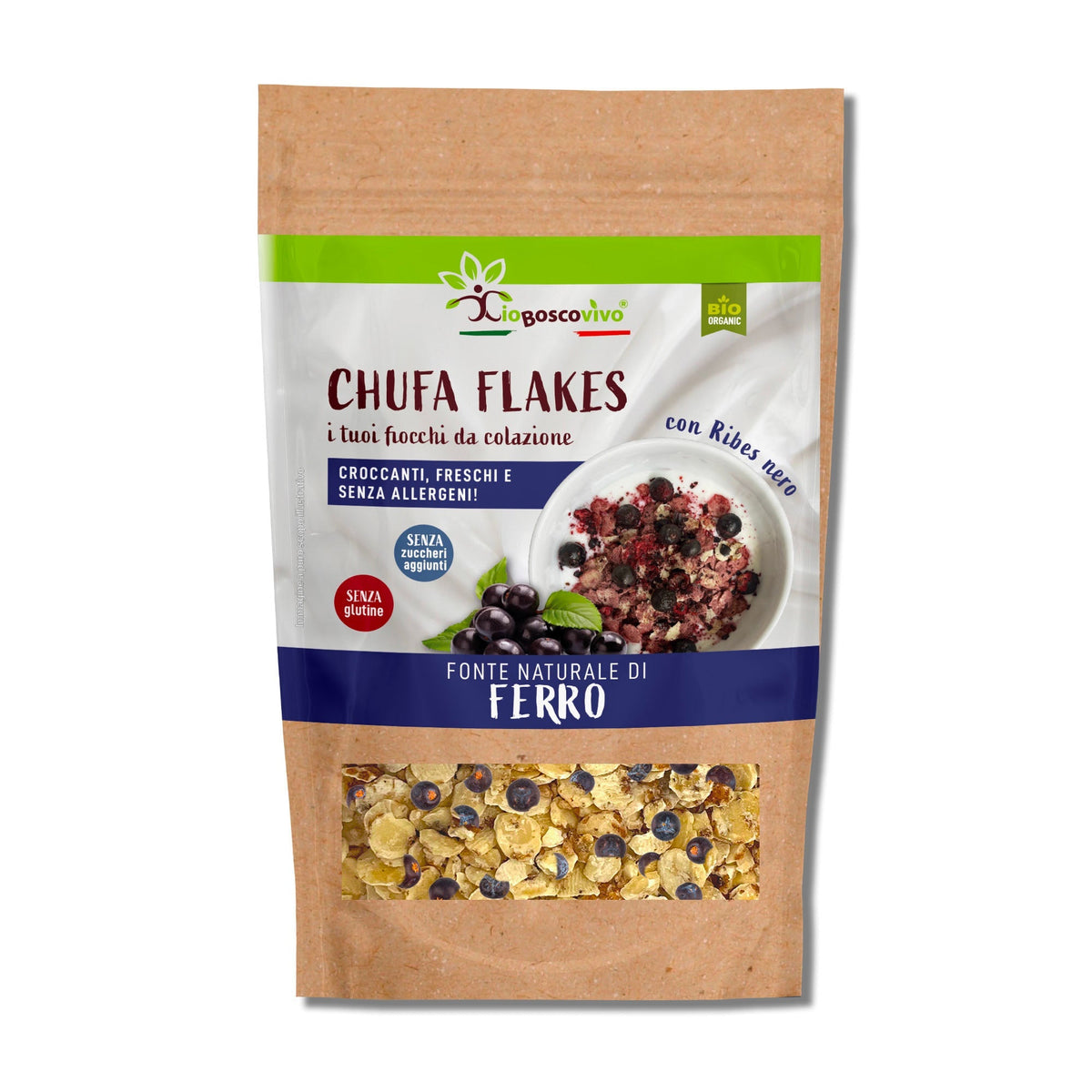 Copos de chufa de grosella negra orgánicos | Copos para el desayuno 180 g