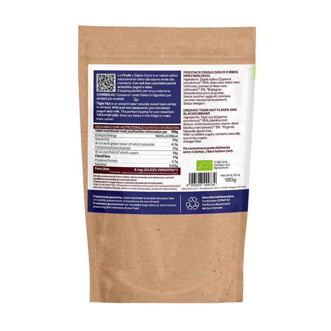 Copos de chufa de grosella negra orgánicos | Copos para el desayuno 180 g