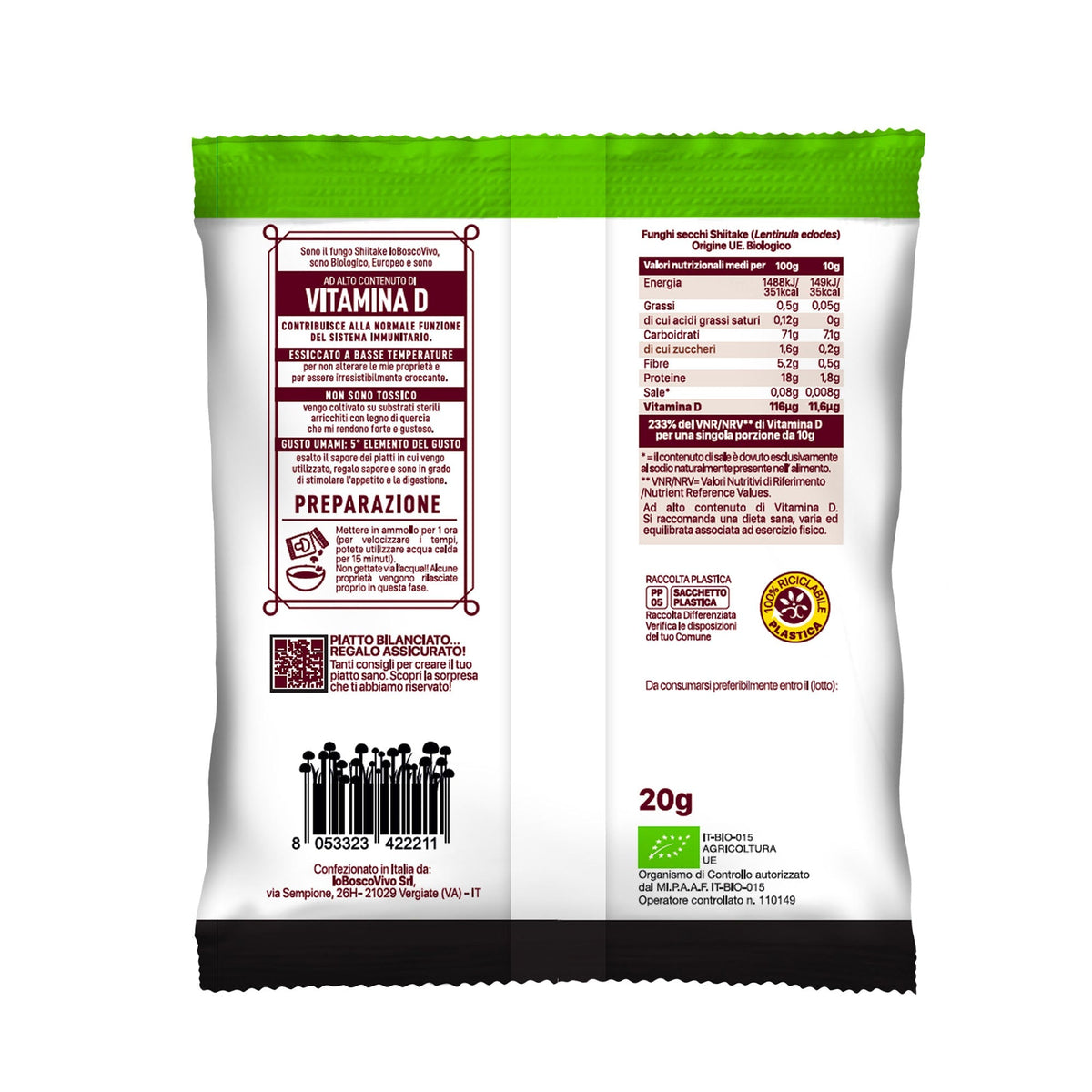 Champiñones shiitake orgánicos deshidratados en rodajas 20 g