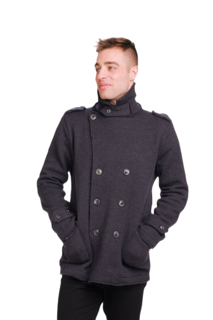 Gianni: casaco masculino de lã merino virgem pura com abotoamento duplo
