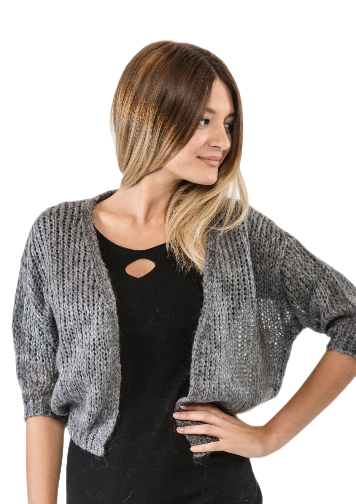 Maria: chaqueta de mujer en mohair sin botones, suave y ligera