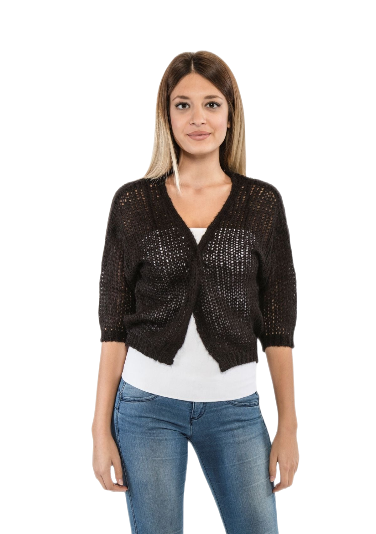 Maria: chaqueta de mujer en mohair sin botones, suave y ligera