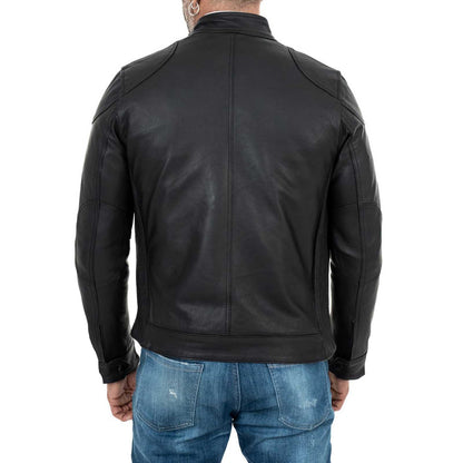 Schwarze Bikerjacke aus echtem Leder für Herren, Slim Fit, Schulterdetails, Rindway