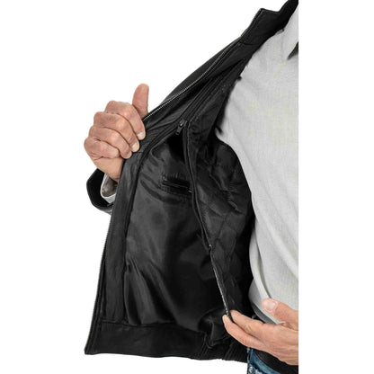Schwarze Bikerjacke aus echtem Leder für Herren, Slim Fit, Schulterdetails, Rindway