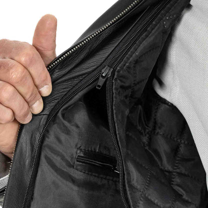 Schwarze Bikerjacke aus echtem Leder für Herren, Slim Fit, Schulterdetails, Rindway