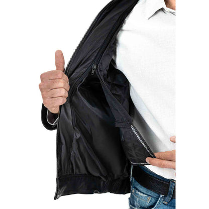 Schwarze Bikerjacke aus echtem Leder für Herren, Slim Fit, vier Taschen, Rindway