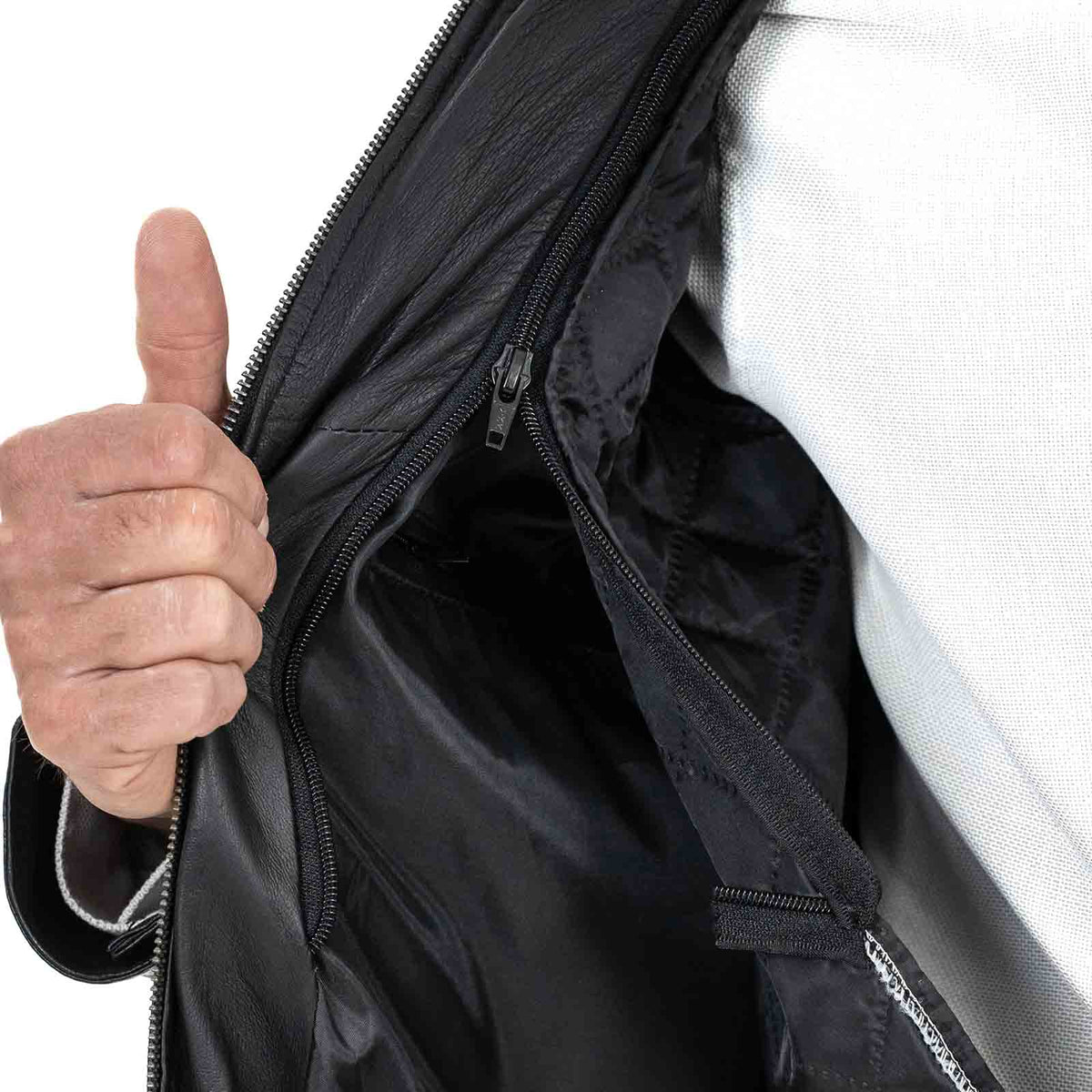 Lange Slim-Lederjacke aus echtem schwarzem Leder für Herren mit großen Taschen und Taillengürtel Rindway