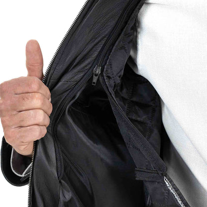 Lange Slim-Lederjacke aus echtem schwarzem Leder für Herren mit großen Taschen und Taillengürtel Rindway