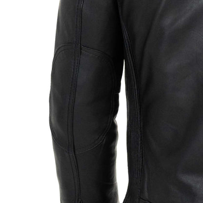Schwarze Bikerjacke aus echtem Leder für Herren, Slim Fit, Schulterdetails, Rindway
