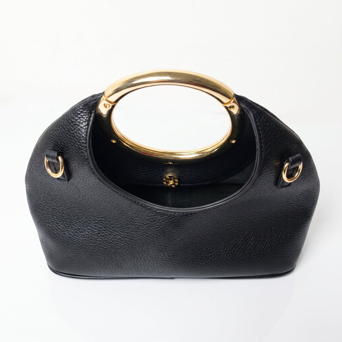 Halo Faux Leather Handbag with Gold Circular Handle