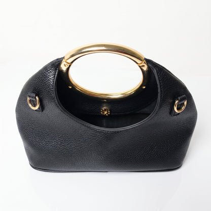 Halo Faux Leather Handbag with Gold Circular Handle